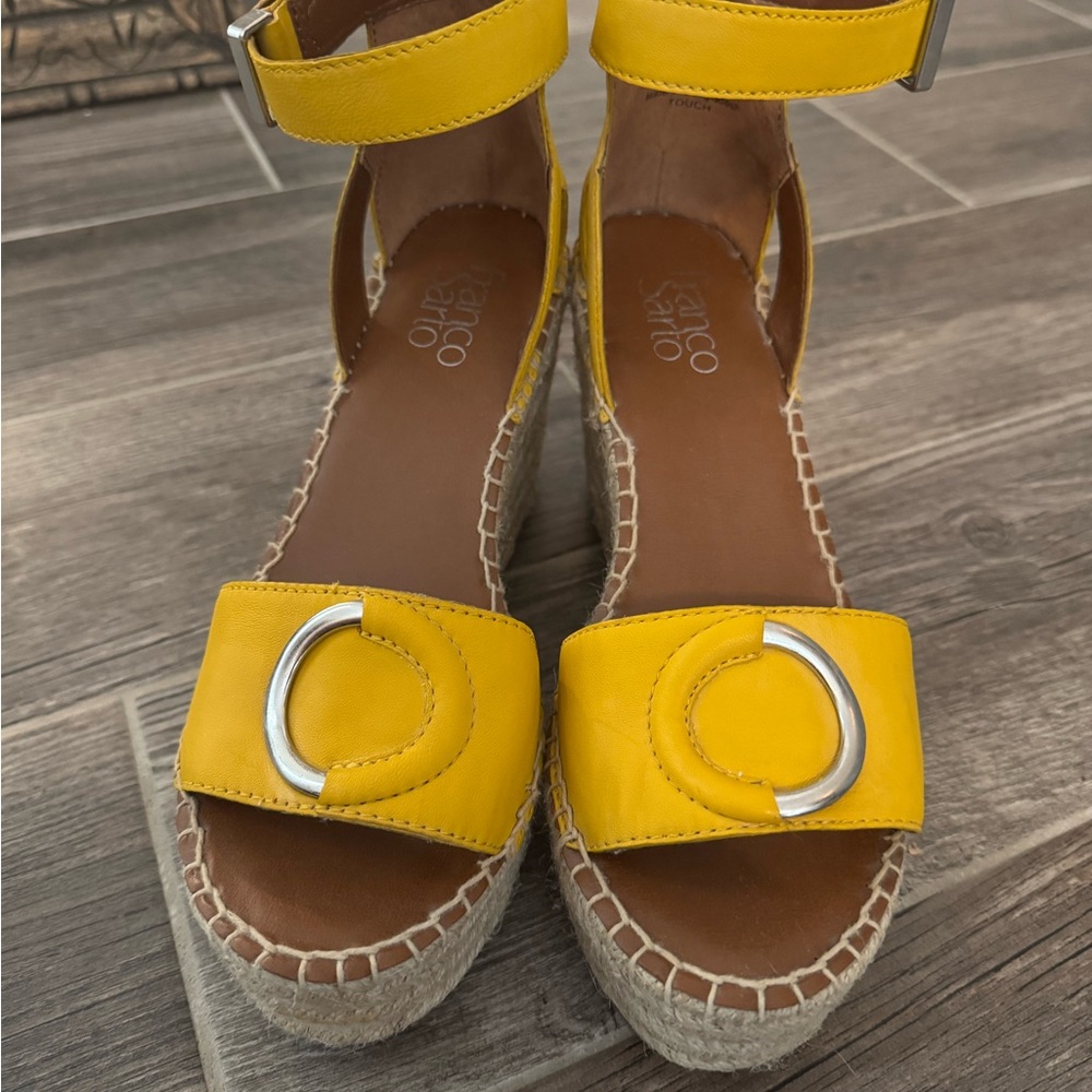 Franco Sarto Yellow Espadrille Sandals with Silver Buckle